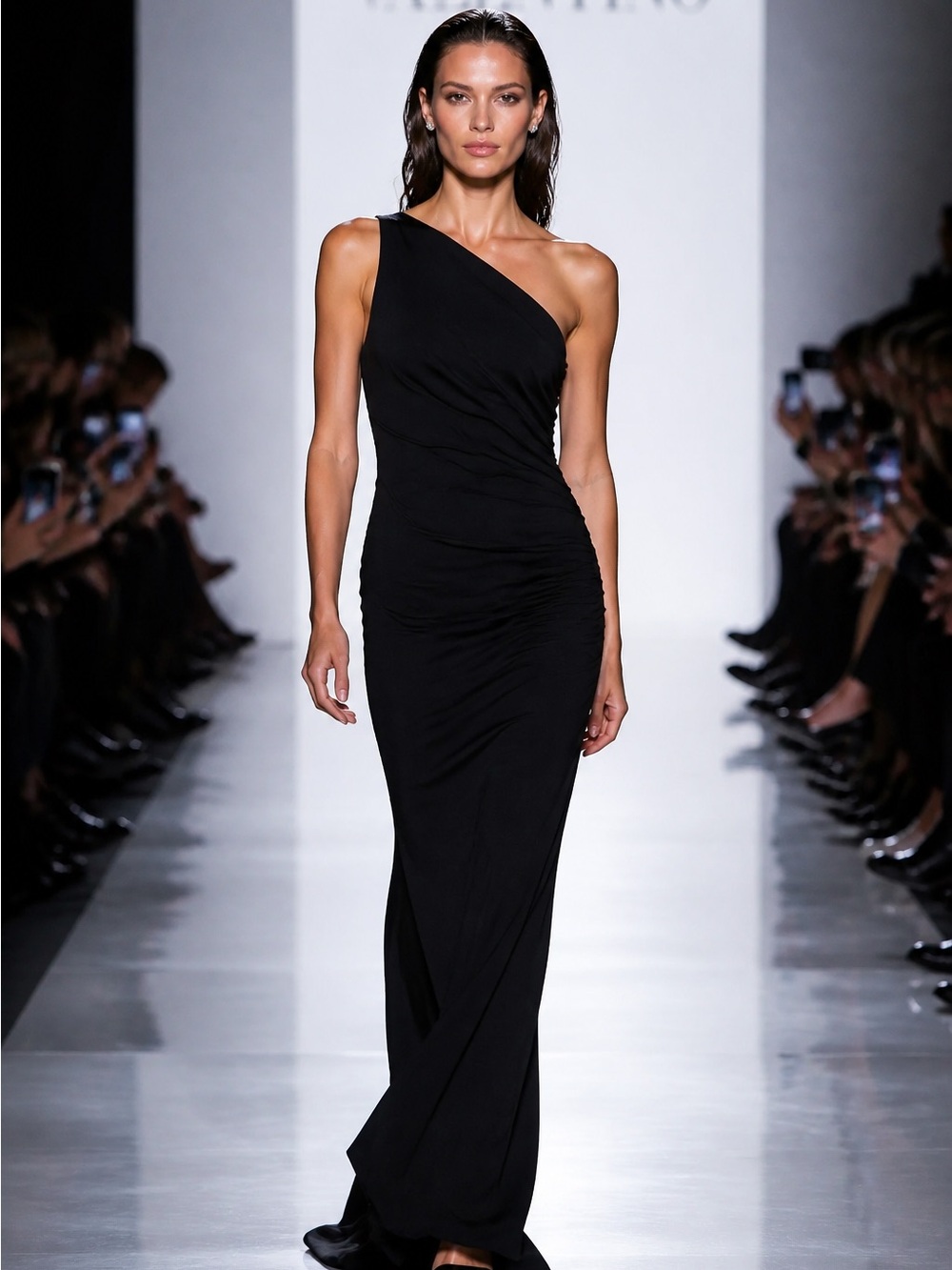 One-Shoulder Black Evening Gown